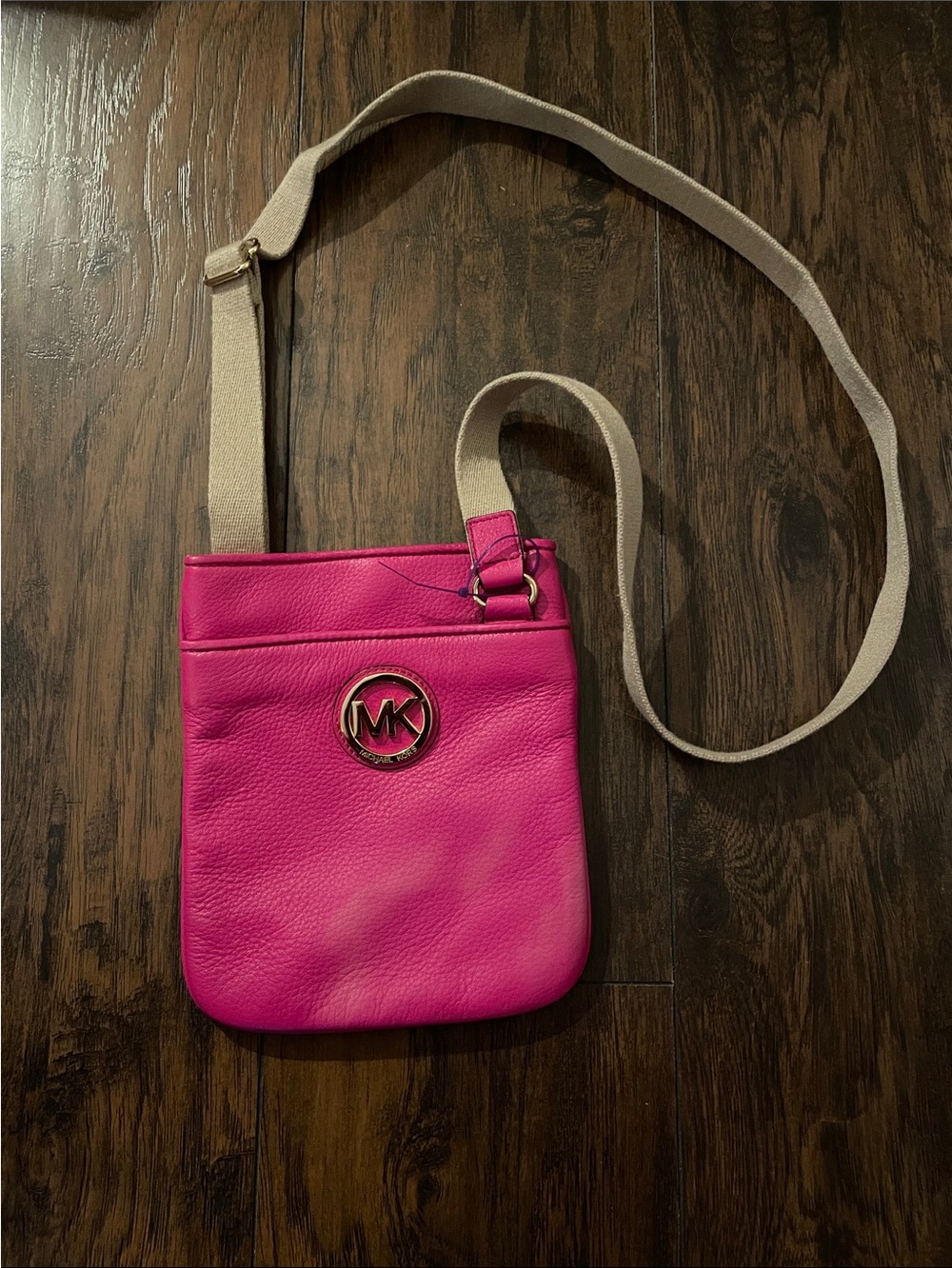 Michael Kors Hot Pink Crossbody with Beige Strap